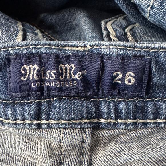 Miss Me SZ 26 Mid-Rise Boot Jeans Distressed Whiskered Stretch Zip-Fly Pockets - Picture 10 of 12